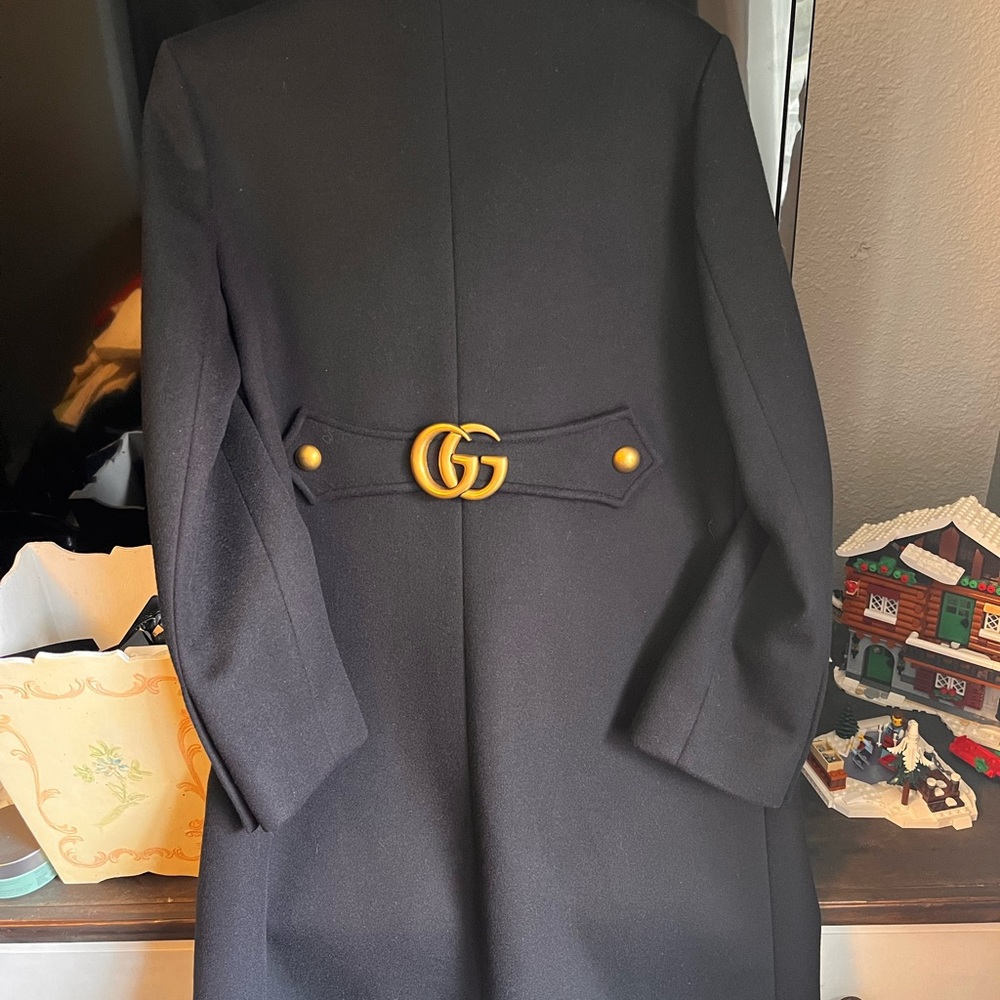 Gucci double G wool military style pea coat size 38